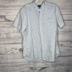 J. Crew Oxford Short Sleeve Button Down Mens Shirt Embroidered Anchor XL